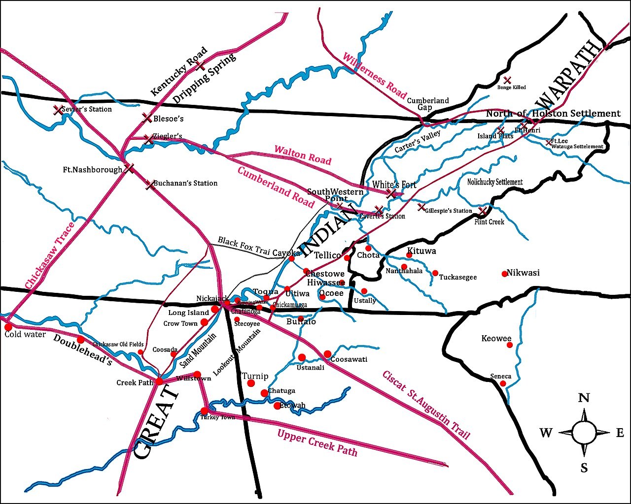 Map of the theater of operations of the Chickamauga Wars