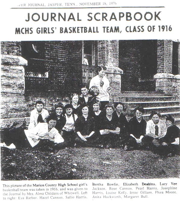 Marion County High School Girls Basketball Team, 1916