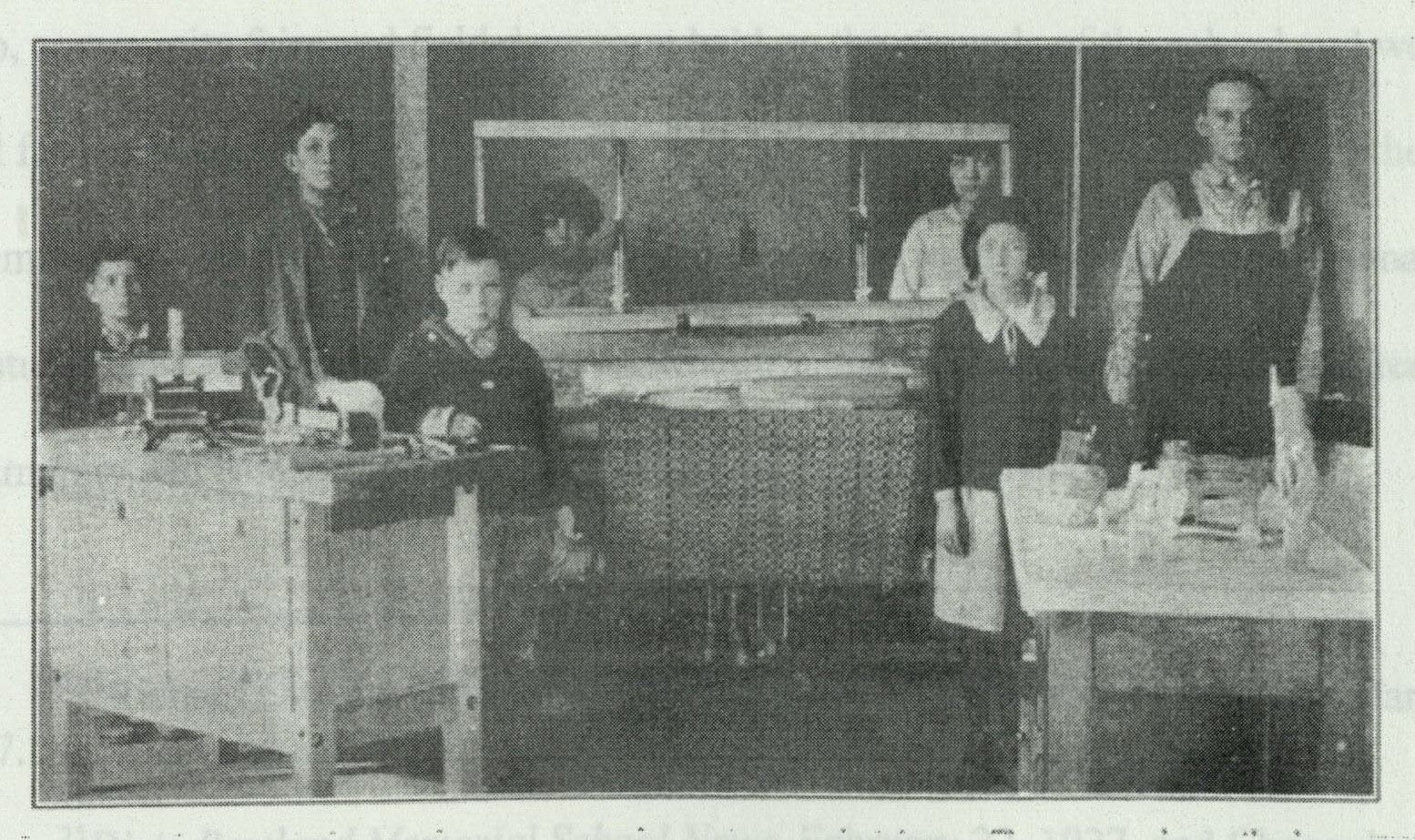 Special class students at the loom
